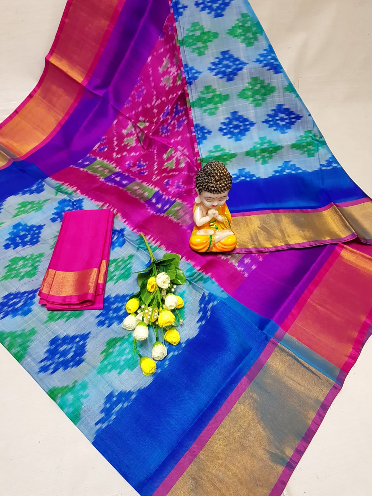 Pastel blue uppada pochampally sarees