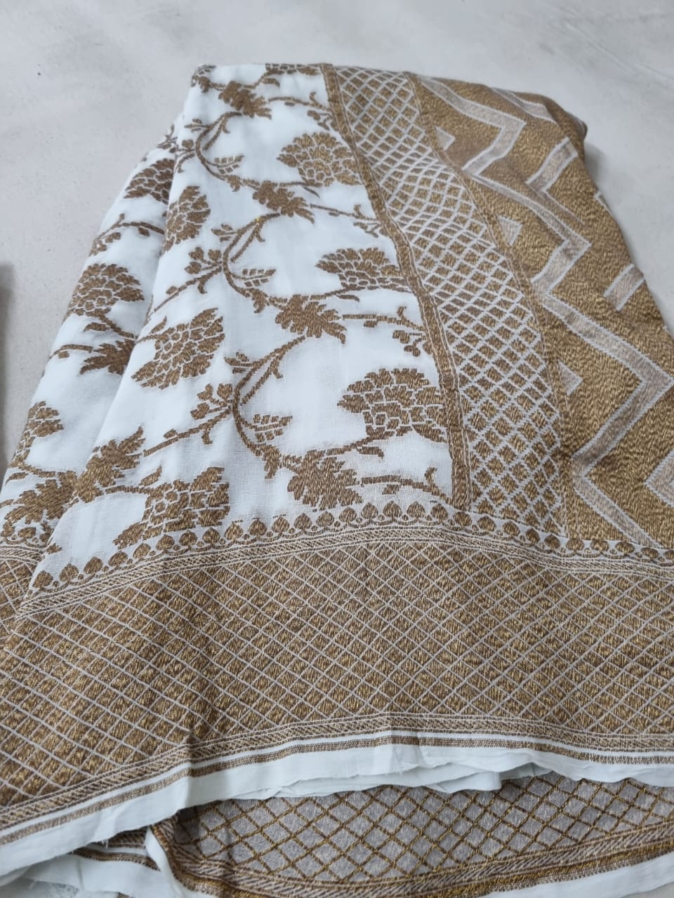 Cream pure banarasi khaddi georgette sarees