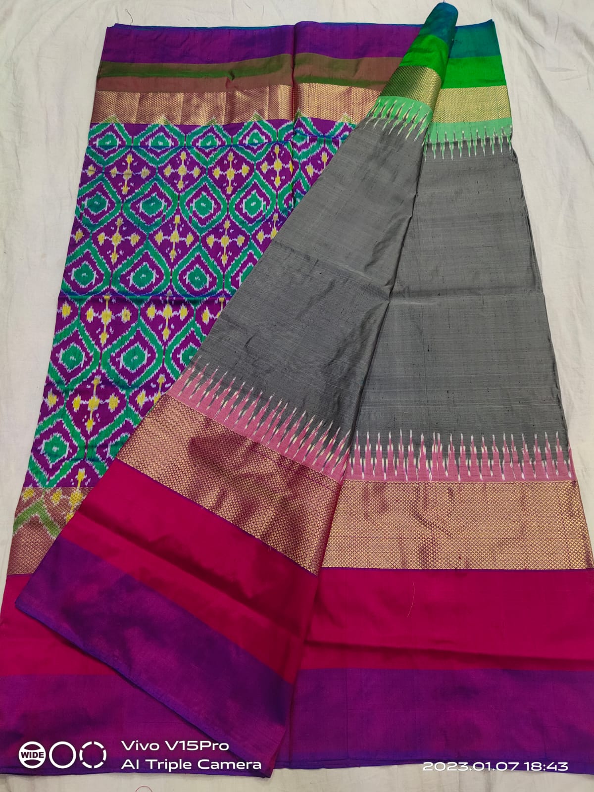 Gray pochampally ikkat silk sarees