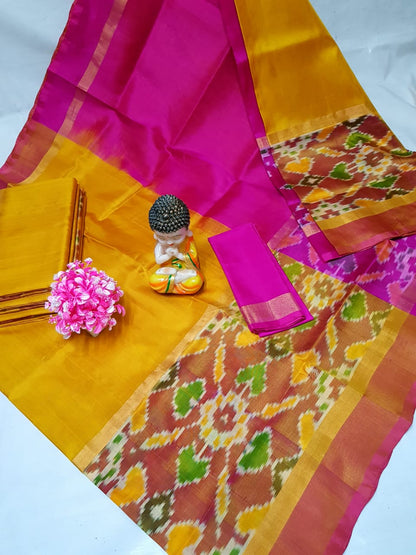 Yellow Uppada sarees with big pochampally border