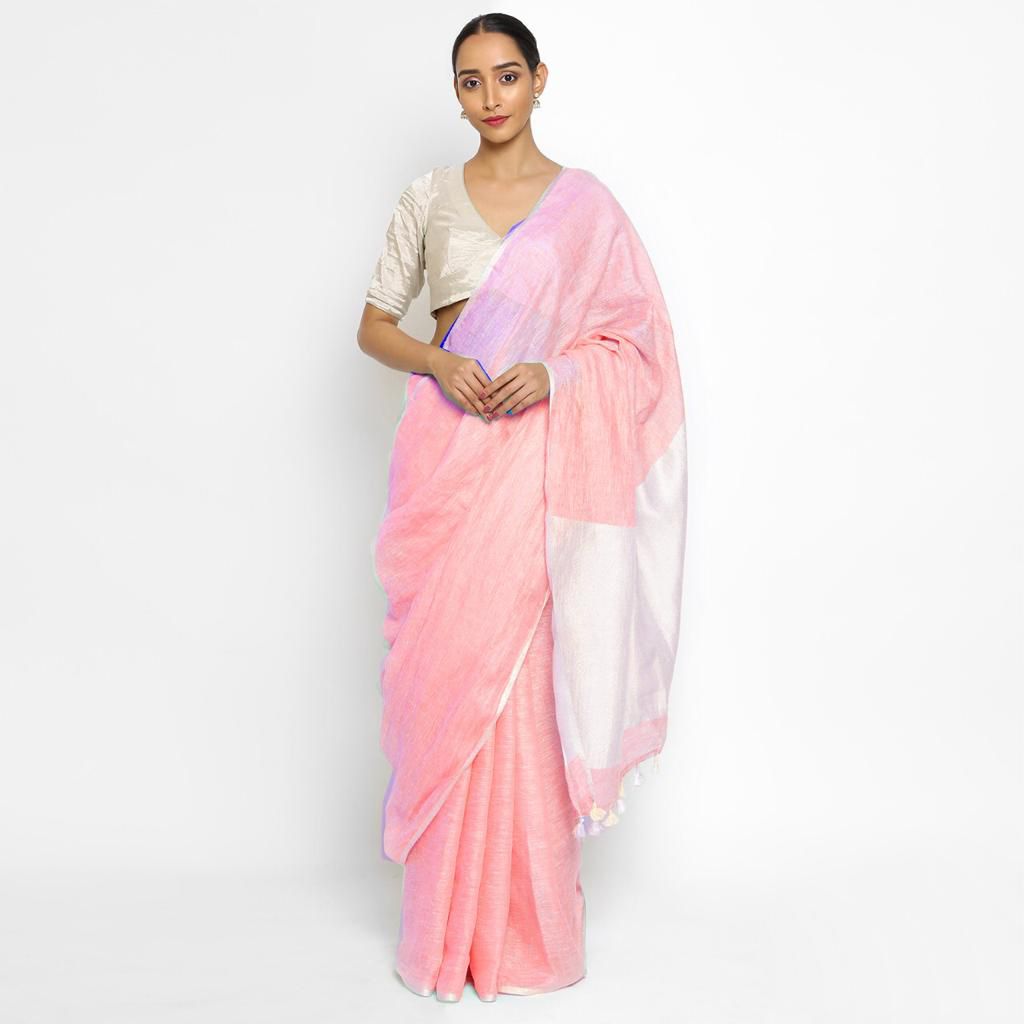 Baby pink 120 counts linen by linen sarees