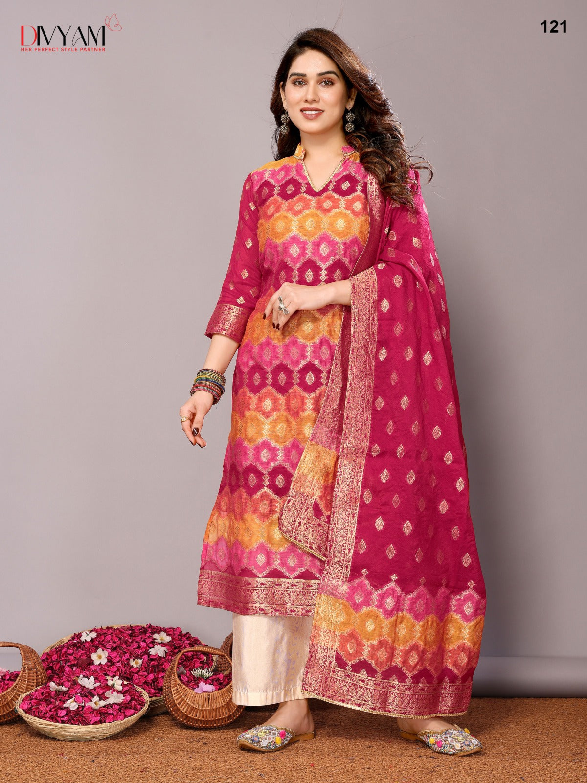 Red chanderi readymade suits