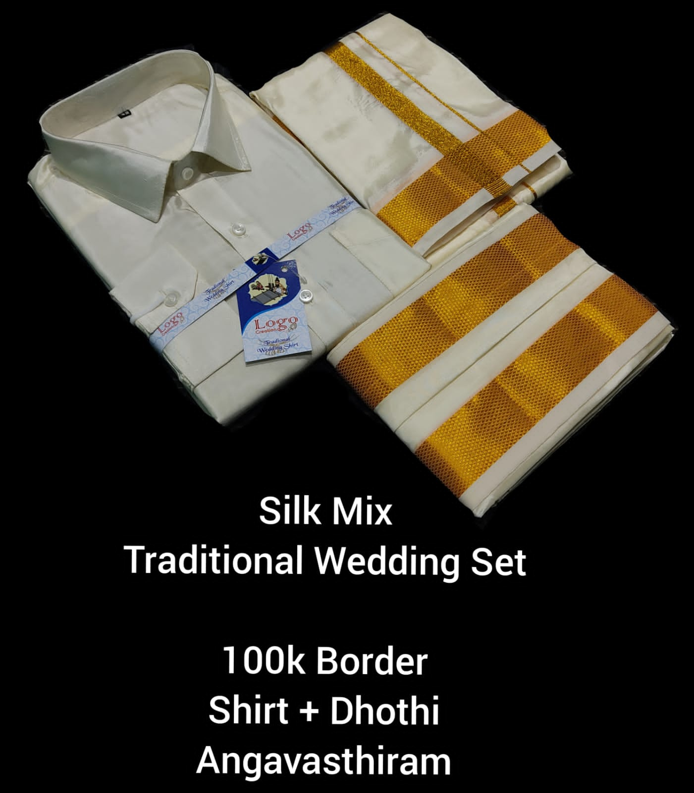 Cream silk shirt and dhoti set 