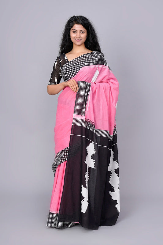 Pink mulmul cotton sarees