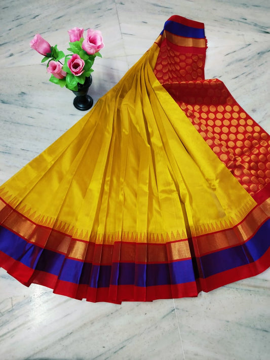 Mango yellow pure handloom Kuppadam sarees