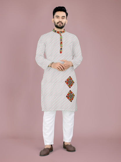 White traditional Navratri kurta and Pyjama Set