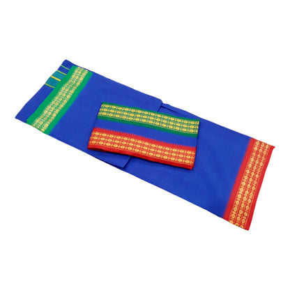 Blue pure cotton korvai dhoti with Angavastram