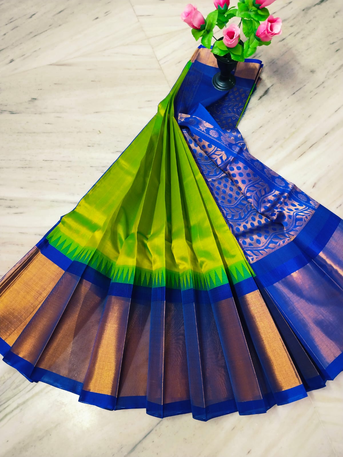 Green and blue pure handloom Kuppadam sarees