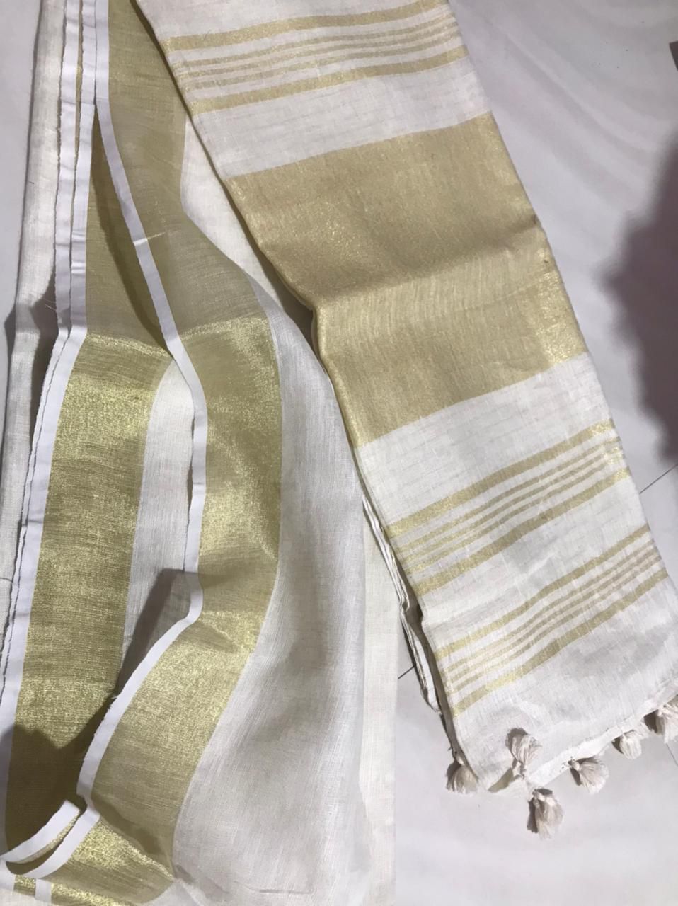 Cream 120 counts linen by linen sarees