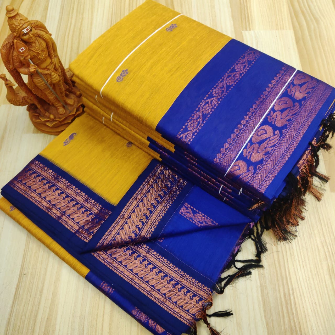 Yellow and blue kalyani cotton sarees