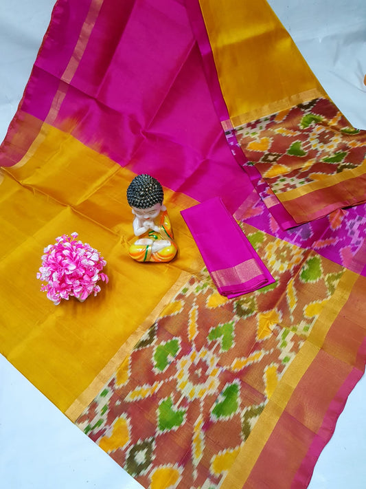 Yellow Uppada sarees with big pochampally border