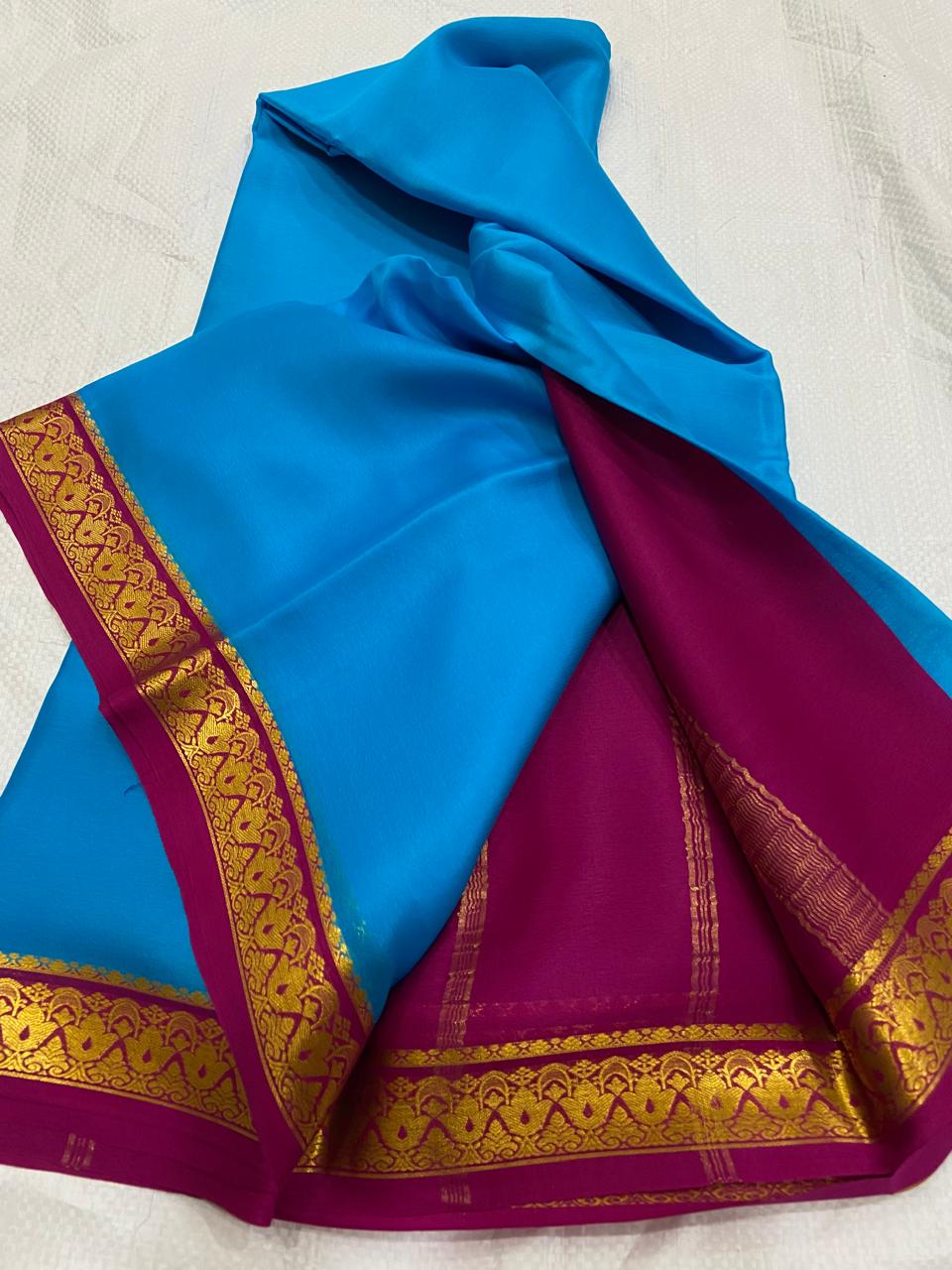 Light blue Pure Mysore crepe silk sarees