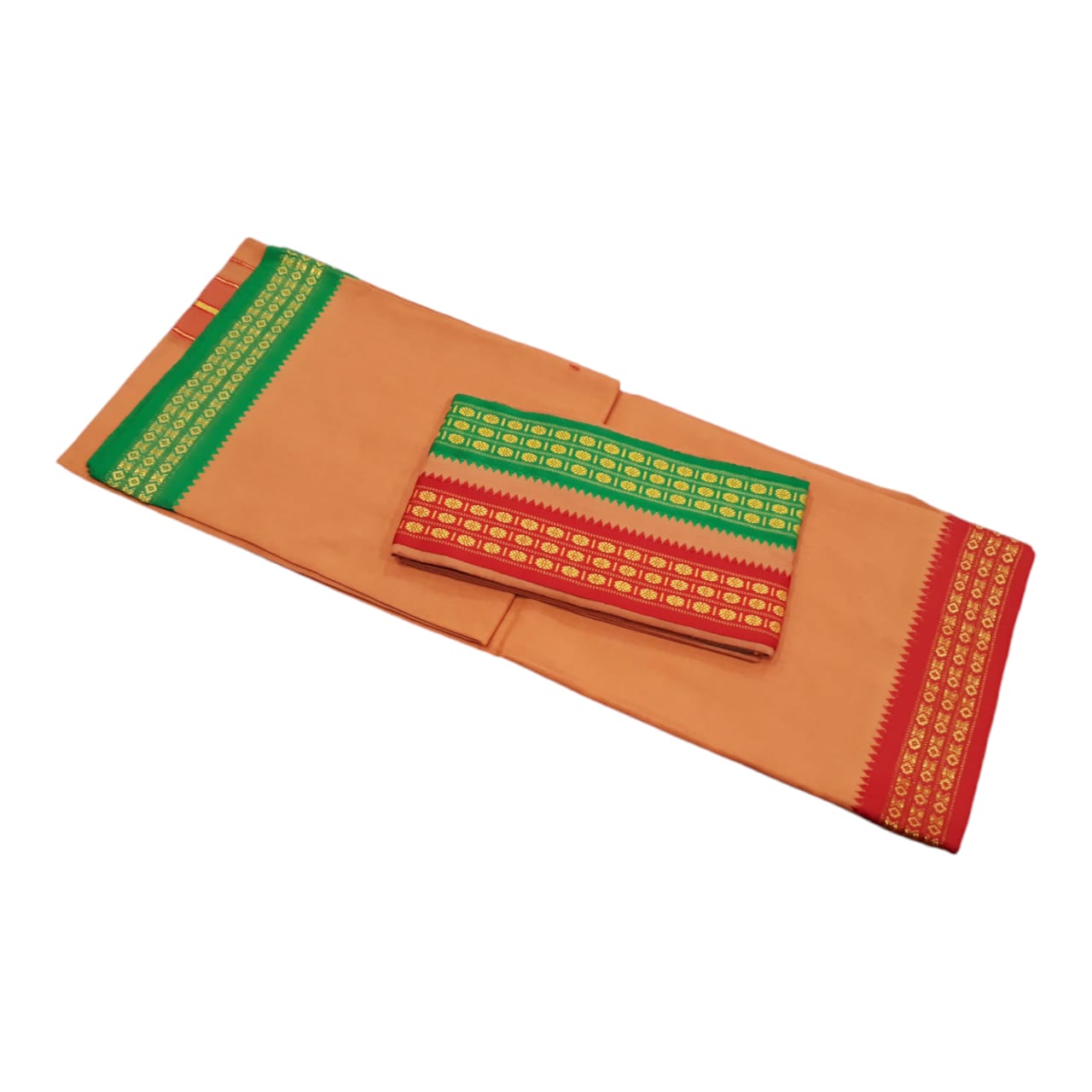 Light Orange pure cotton korvai dhoti with Angavastram