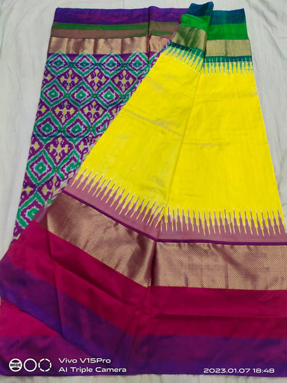 Yellow pochampally ikkat silk sarees