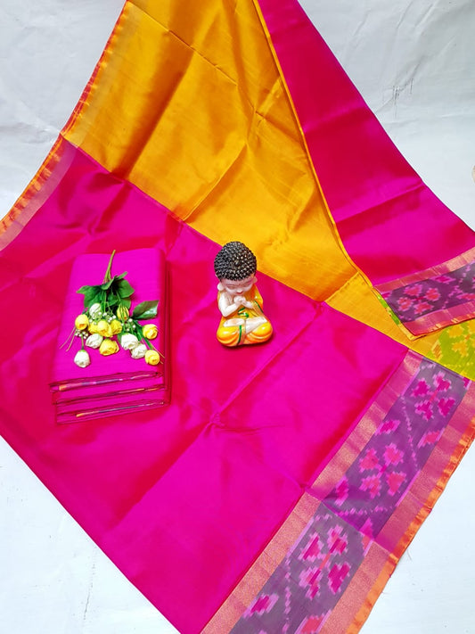 Dark pink Uppada sarees with small pochampally border