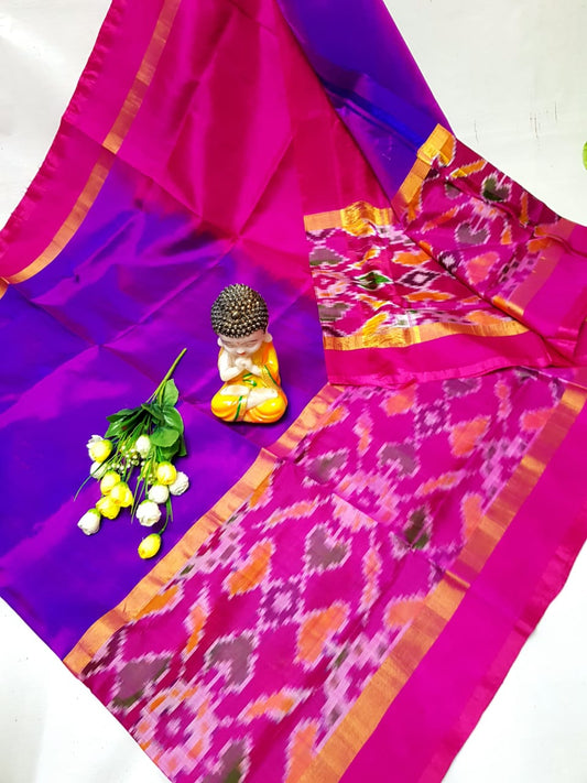 Dark purple Uppada sarees with big pochampally border