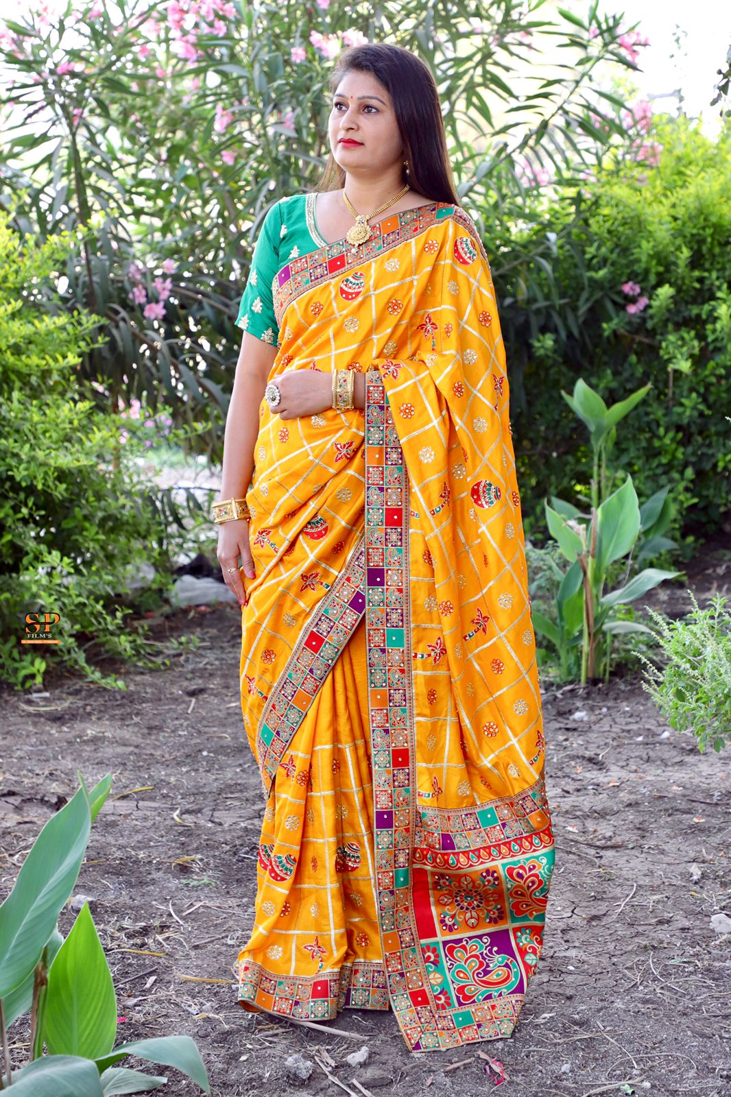 Mango yellow Vichitra silk patola sarees