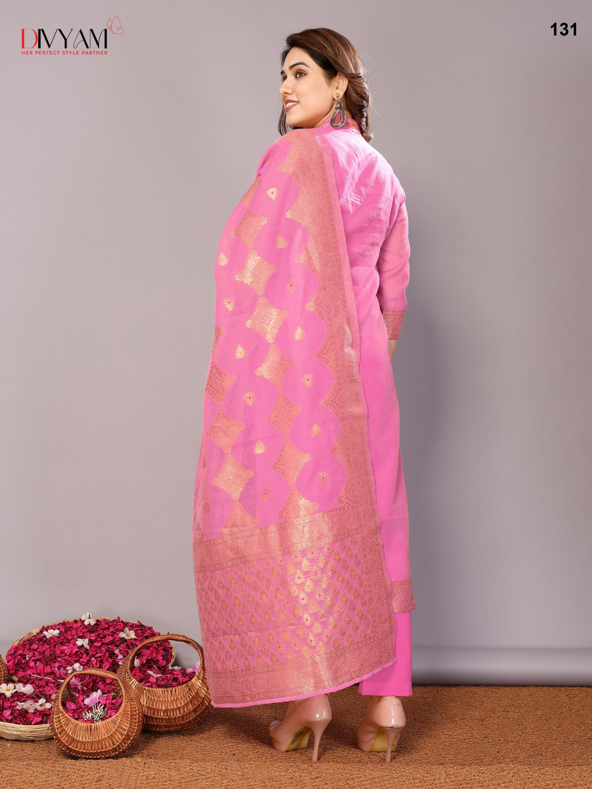 Pink chanderi readymade suits