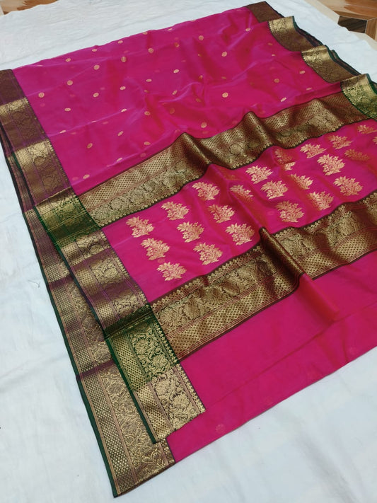 Dark pink pure chanderi katan silk sarees