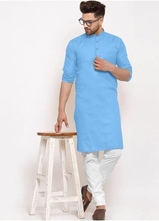 Pastel blue cotton kurta with Pyjama