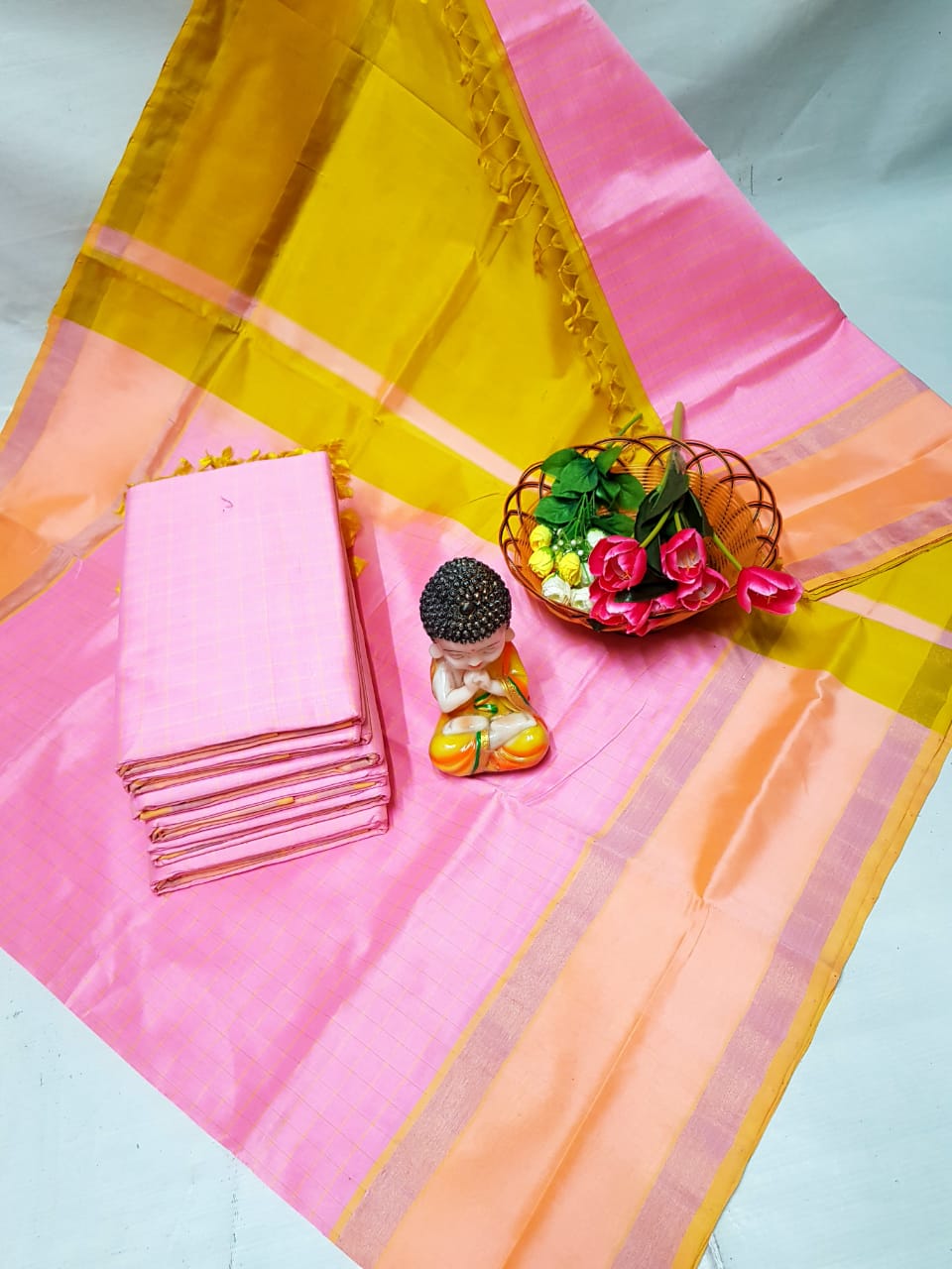 Baby pink Tripura silk mahanati checks sarees