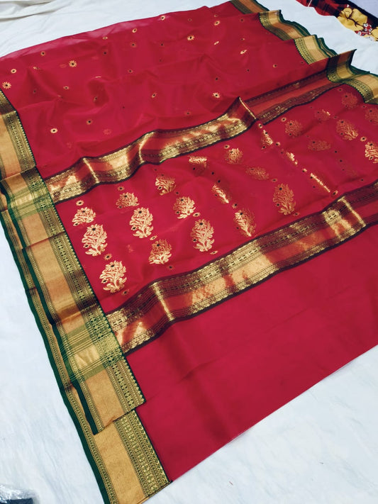 Dark red pure chanderi katan silk sarees