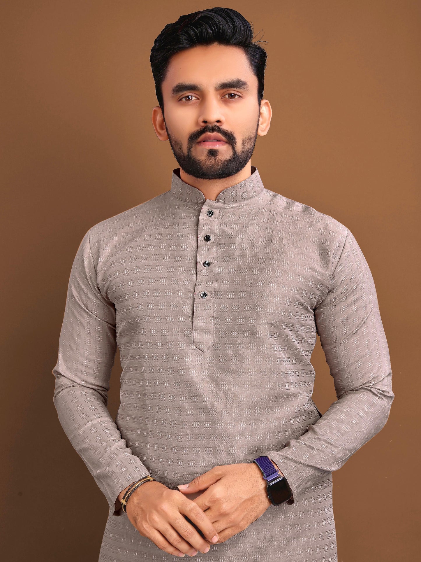 Grey Men's ethnic wear kurta and pyjama set