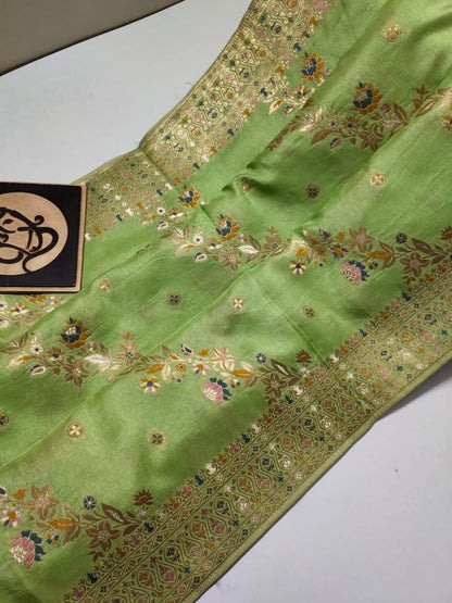 Green handloom Banarasi semi georgette silk sarees