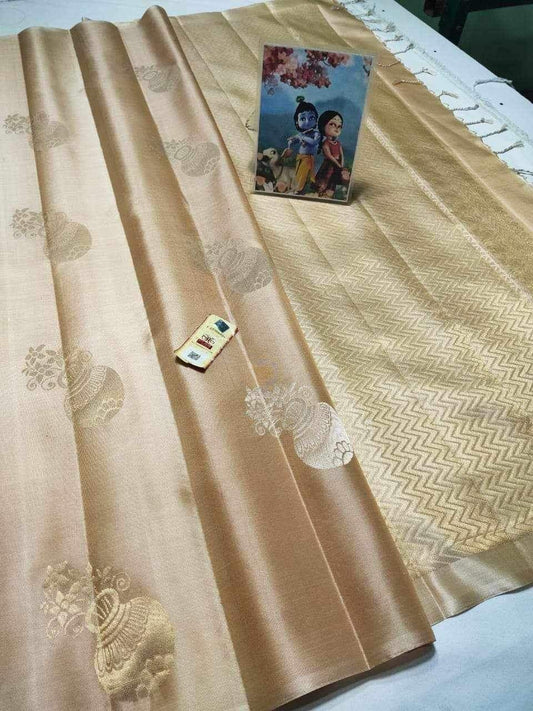 Beige Pure kanchipuram soft silk sarees