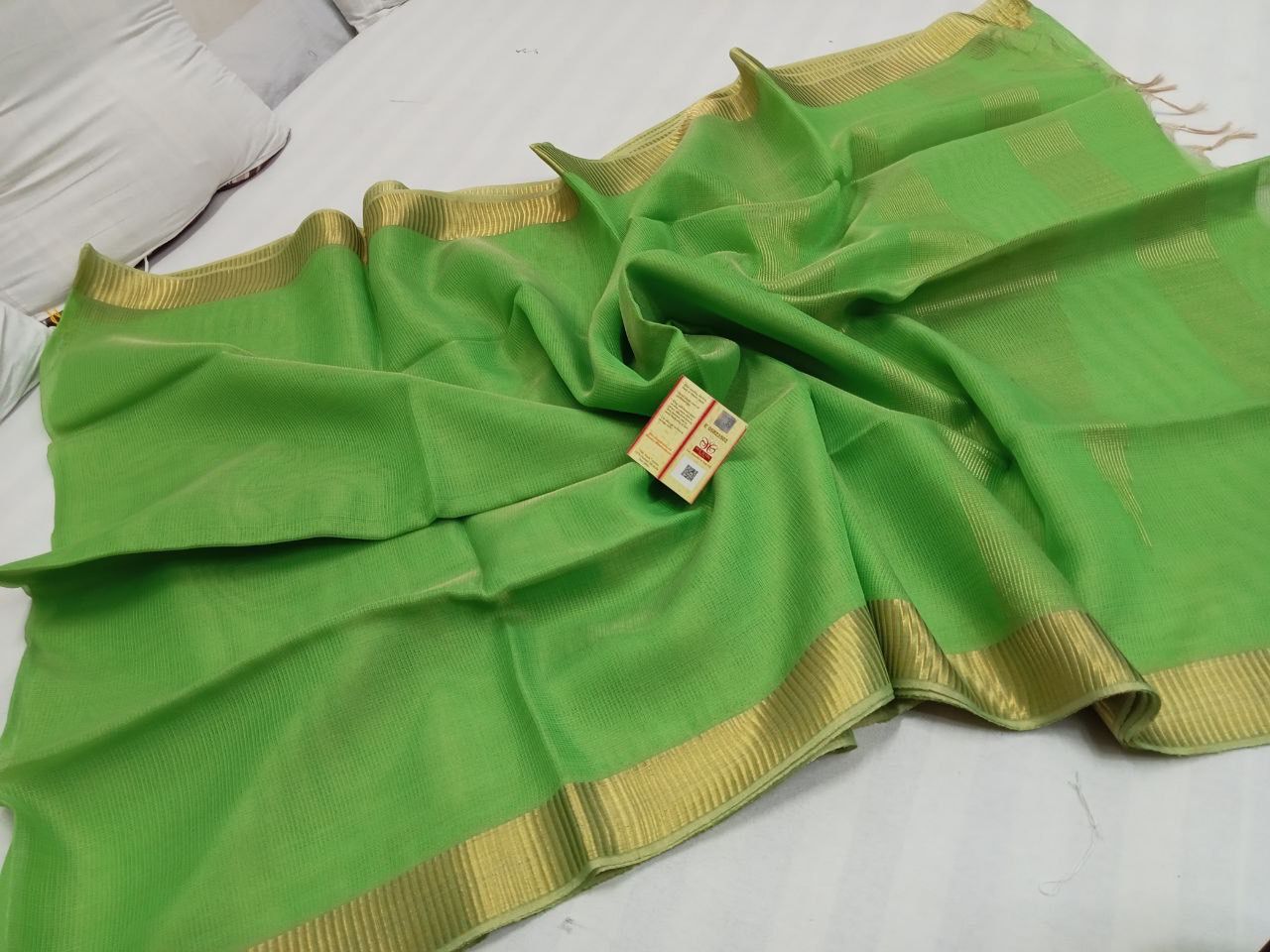 Parrot green Pure handloom Tussar tissue silk sarees