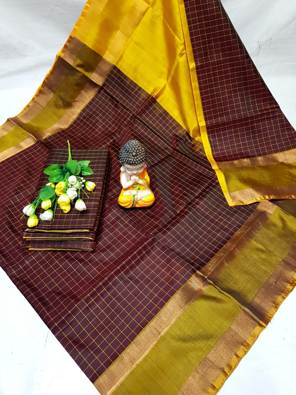 Chocolate brown uppada mahanati checks sarees