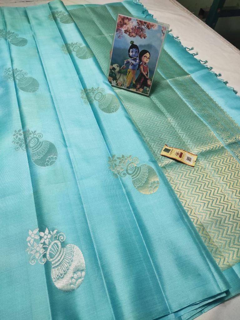 Pastel blue Pure kanchipuram soft silk sarees