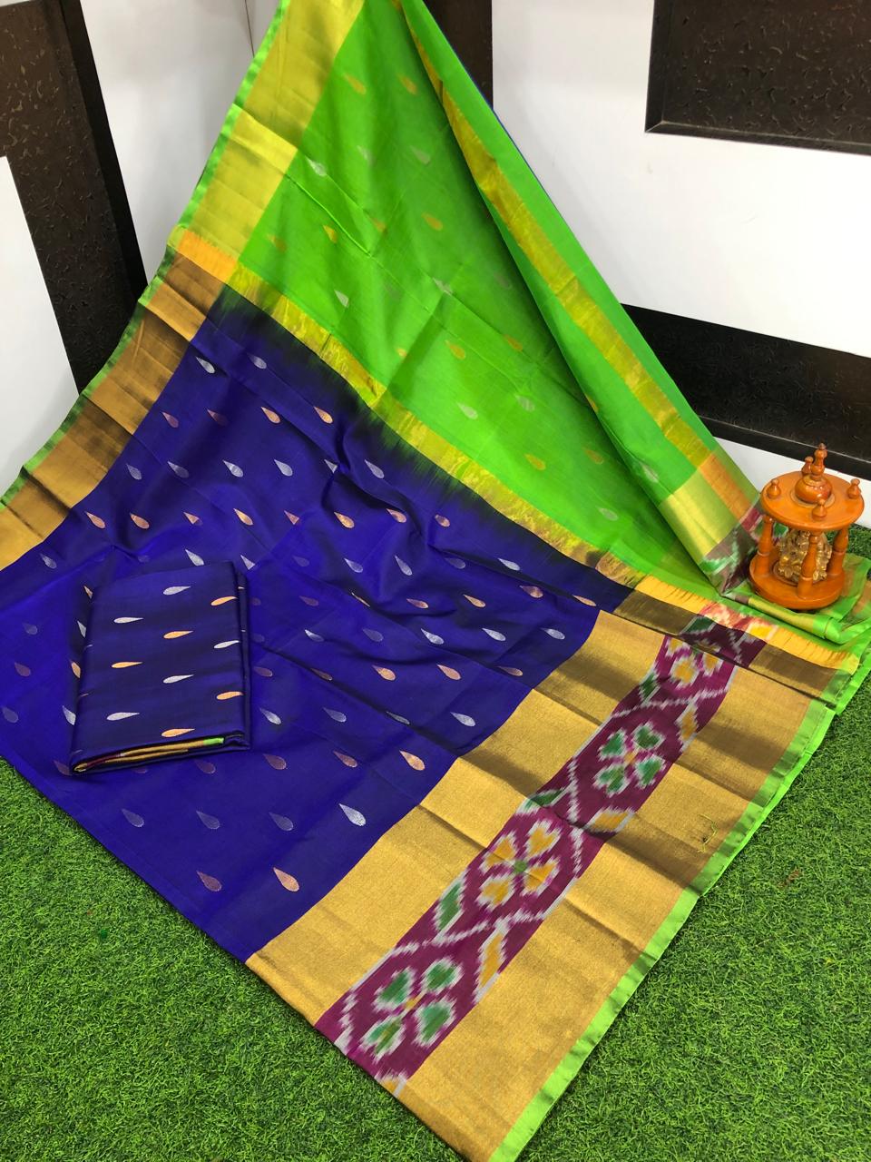 Navy blue uppada pattu pochampally border sarees