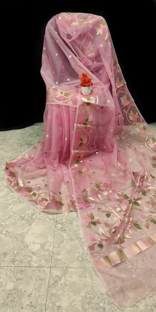 Pink Muslin organza silk sarees