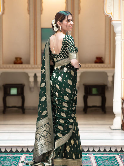 Bottle green Banarasi semi georgette silk sarees