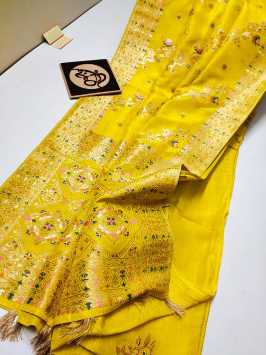 Yellow handloom Banarasi semi georgette silk sarees