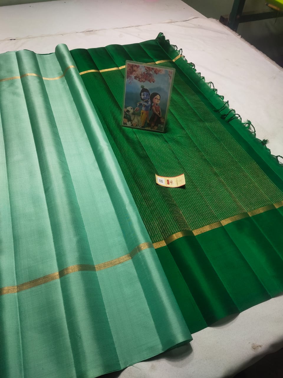 Pista green Pure kanchipuram plain silk sarees