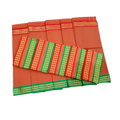 Brick red pure cotton korvai dhoti with Angavastram