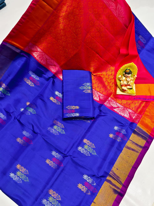 Dark blue uppada 4 ply pattu sarees