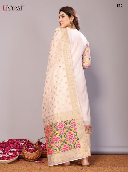 Cream chanderi readymade suits