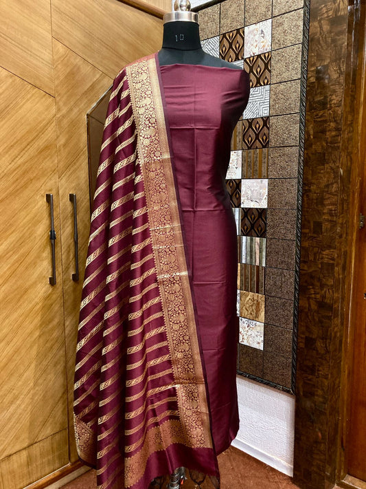 Maroon red Banarasi silk suits