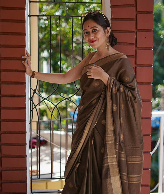 Dark brown linen cotton sarees