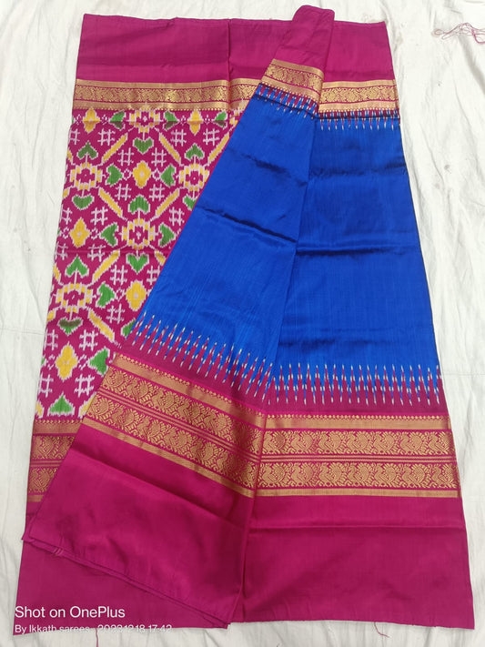 Blue ikkat silk sarees with jakat kanchi border