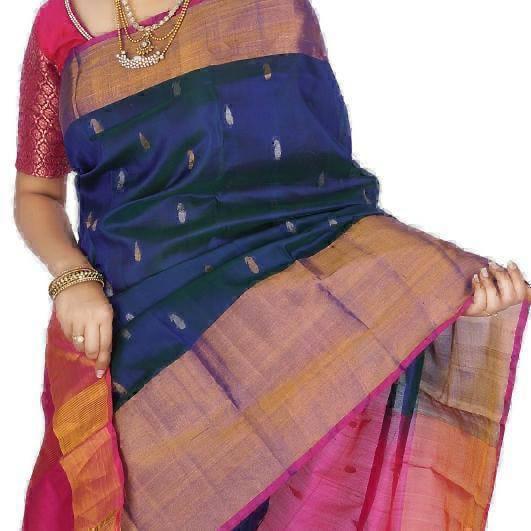 Navy blue and Pink Uppada small Jamdani butta Sarees