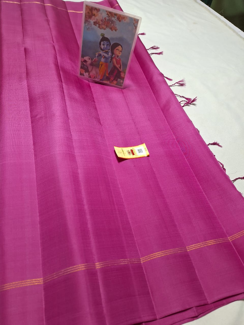 Dark pink Pure kanchipuram plain silk sarees