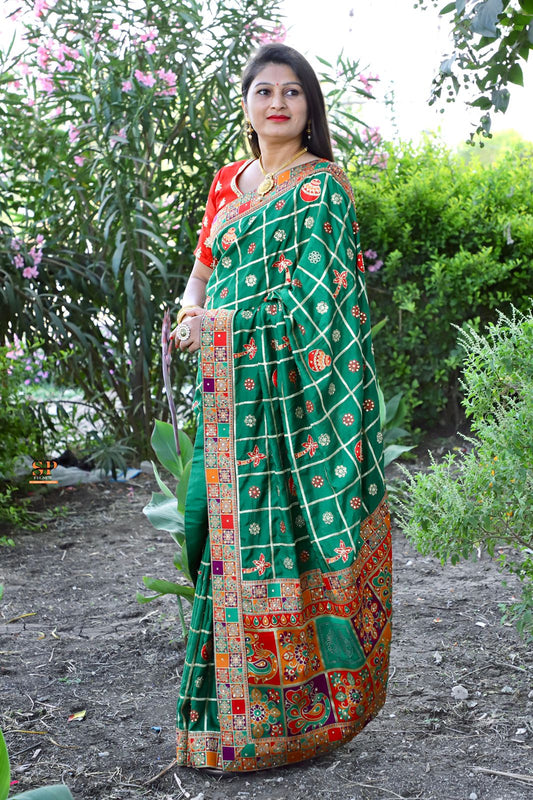 Dark green Vichitra silk patola sarees