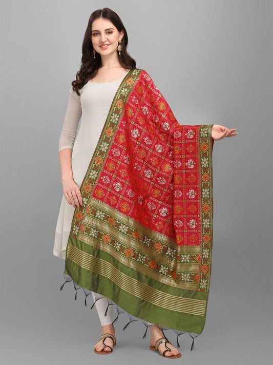 Red and green Navaratri Patola Dupatta