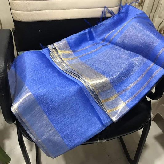 Blue festive wear silk linen sarees