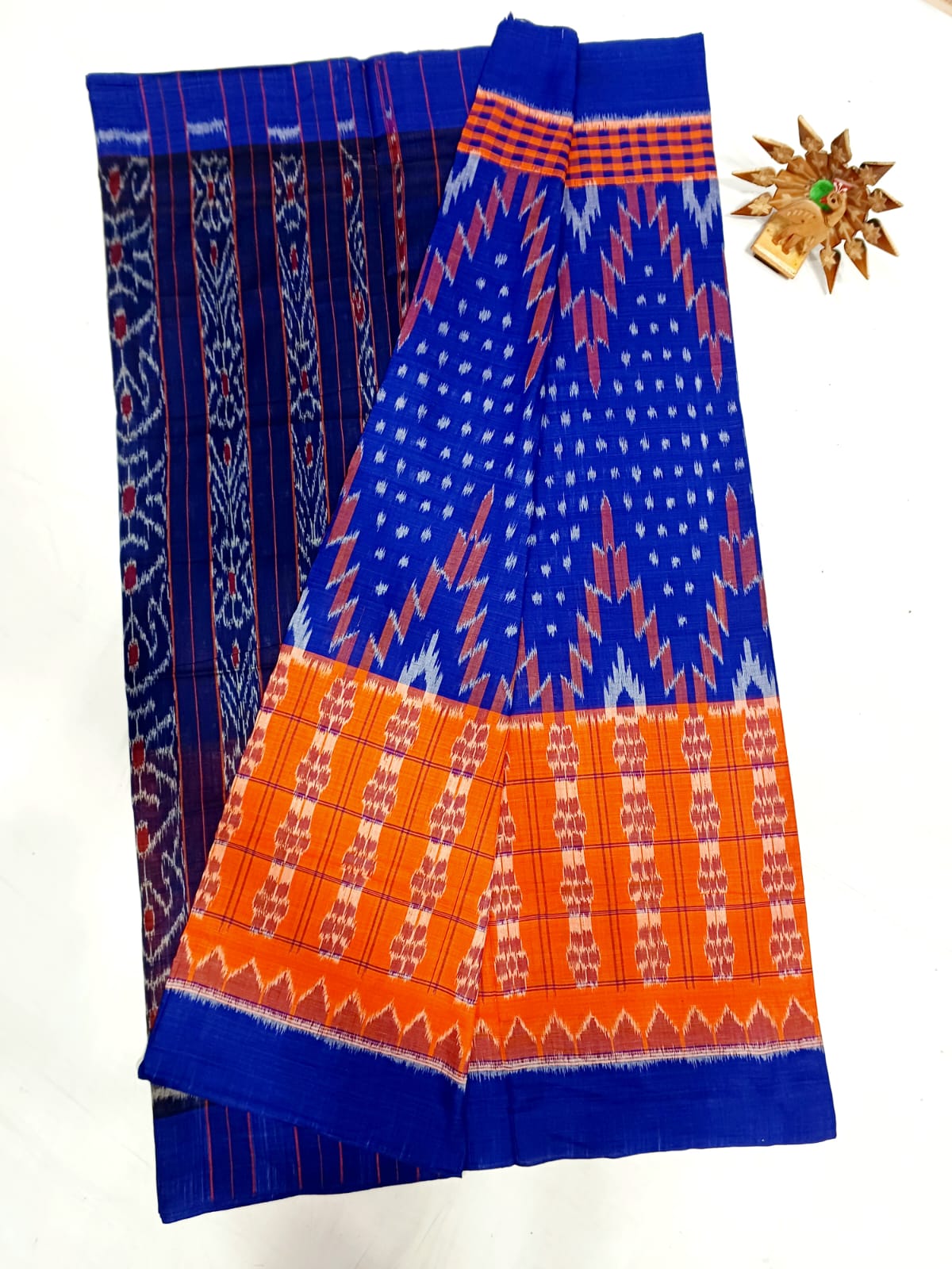 Blue and orange ikkat mercerised Cotton sarees