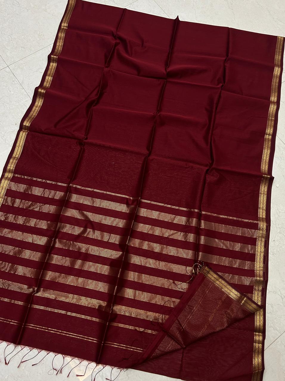 Maroon pure handloom Maheshwari sarees